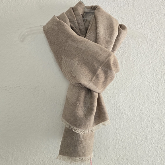 Alexander McQueen Graffiti Wool Silk Blend X-Large Scarf Tan - Picture 2 of 9